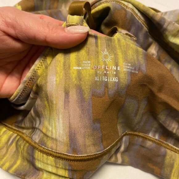 Aerie Offline Sports Bra modern watercolour camobraided front detailXL - Picture 3 of 7